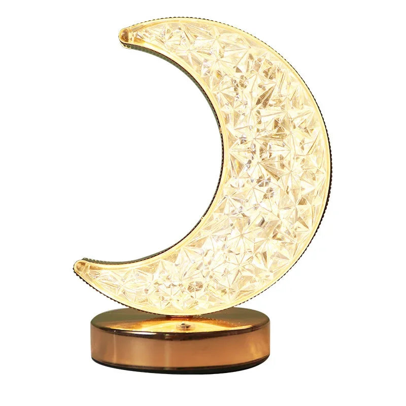 Touch Dimmable LED Moon & Star Night Light – Rechargeable USB Bedside Ambient Lamp, 3 - Color Stepless Dimmer - PhishStones Products