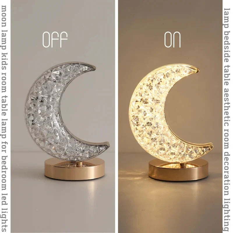 Touch Dimmable LED Moon & Star Night Light – Rechargeable USB Bedside Ambient Lamp, 3 - Color Stepless Dimmer - PhishStones Products