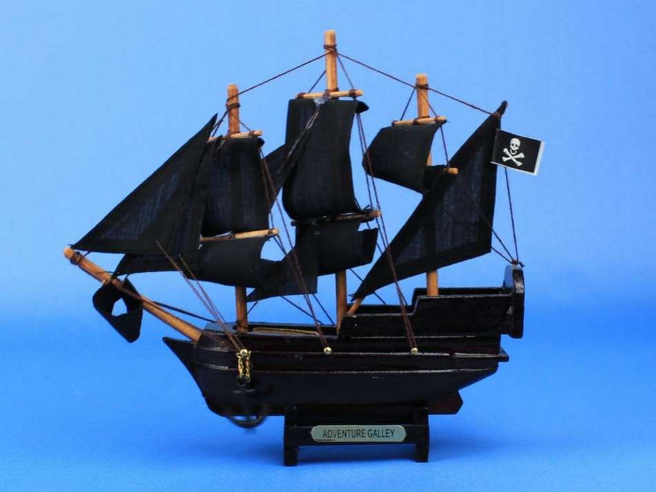 Wooden Captain Kidd's Adventure Galley Model Pirate Ship 7""