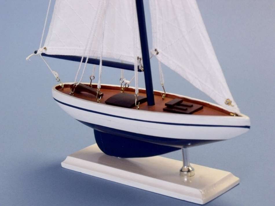 Wooden Blue Pacific Sailer Model Sailboat Decoration 17""