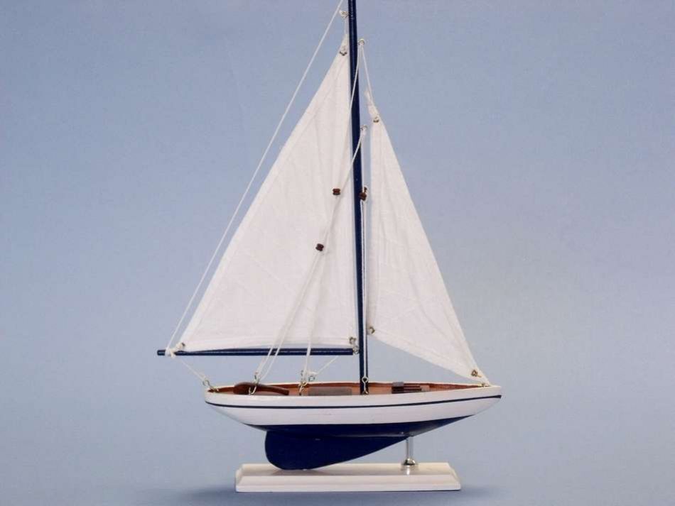 Wooden Blue Pacific Sailer Model Sailboat Decoration 17""