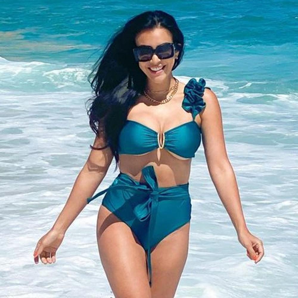 Two-Pieces Women Push-Up Padded Bra Ruffles Bandage Bikini Set Swimsuit Women's Bathing Suits Ruffles Flounce Bikini Sets Low Rise Two Piece Swimsuit Swimwear Bathing Suit Beachwear
