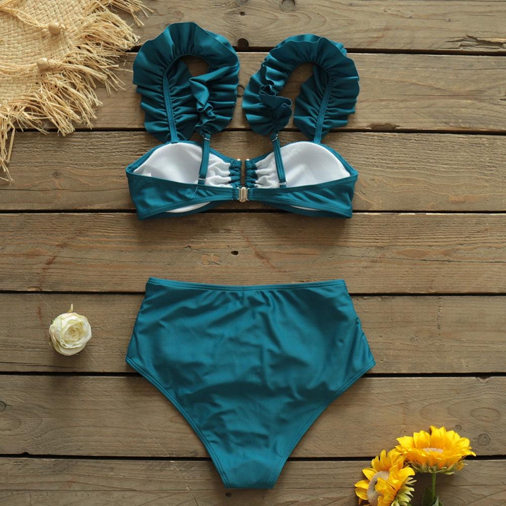 Two-Pieces Women Push-Up Padded Bra Ruffles Bandage Bikini Set Swimsuit Women's Bathing Suits Ruffles Flounce Bikini Sets Low Rise Two Piece Swimsuit Swimwear Bathing Suit Beachwear