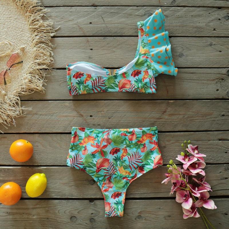 Two-Pieces Women Push-Up Padded Bra Ruffles Bandage Bikini Set Swimsuit Women's Bathing Suits Ruffles Flounce Bikini Sets Low Rise Two Piece Swimsuit Swimwear Bathing Suit Beachwear