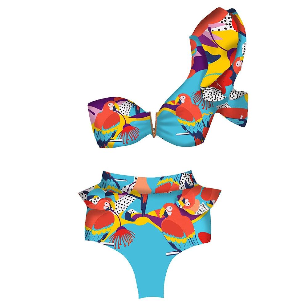 Two-Pieces Women Push-Up Padded Bra Ruffles Bandage Bikini Set Swimsuit Women's Bathing Suits Ruffles Flounce Bikini Sets Low Rise Two Piece Swimsuit Swimwear Bathing Suit Beachwear