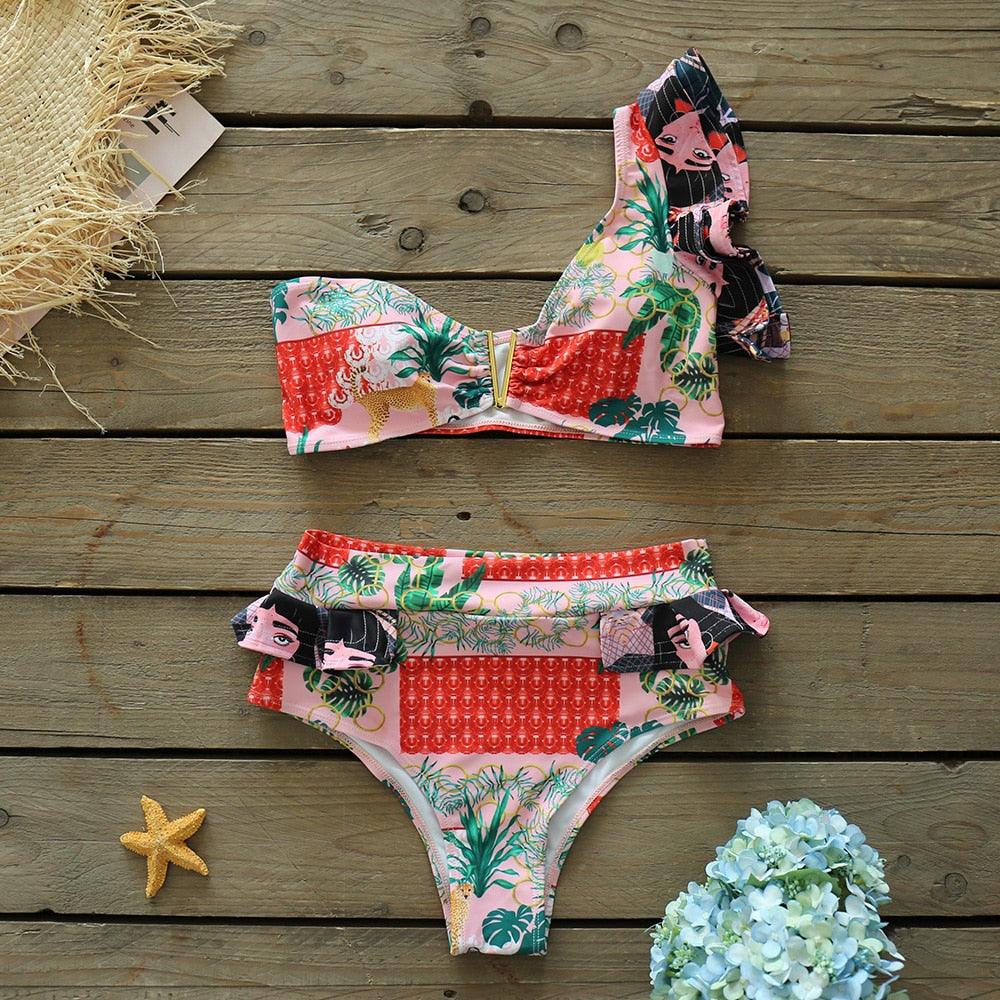 Two-Pieces Women Push-Up Padded Bra Ruffles Bandage Bikini Set Swimsuit Women's Bathing Suits Ruffles Flounce Bikini Sets Low Rise Two Piece Swimsuit Swimwear Bathing Suit Beachwear