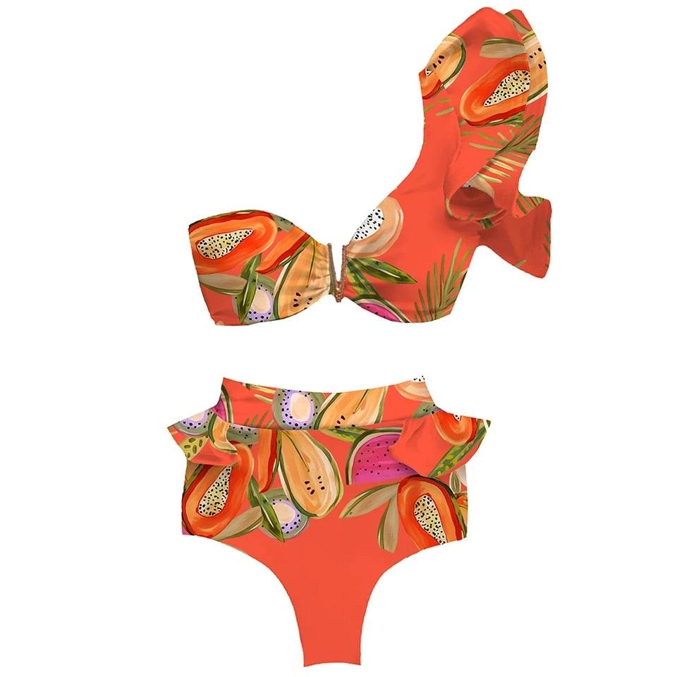 Two-Pieces Women Push-Up Padded Bra Ruffles Bandage Bikini Set Swimsuit Women's Bathing Suits Ruffles Flounce Bikini Sets Low Rise Two Piece Swimsuit Swimwear Bathing Suit Beachwear