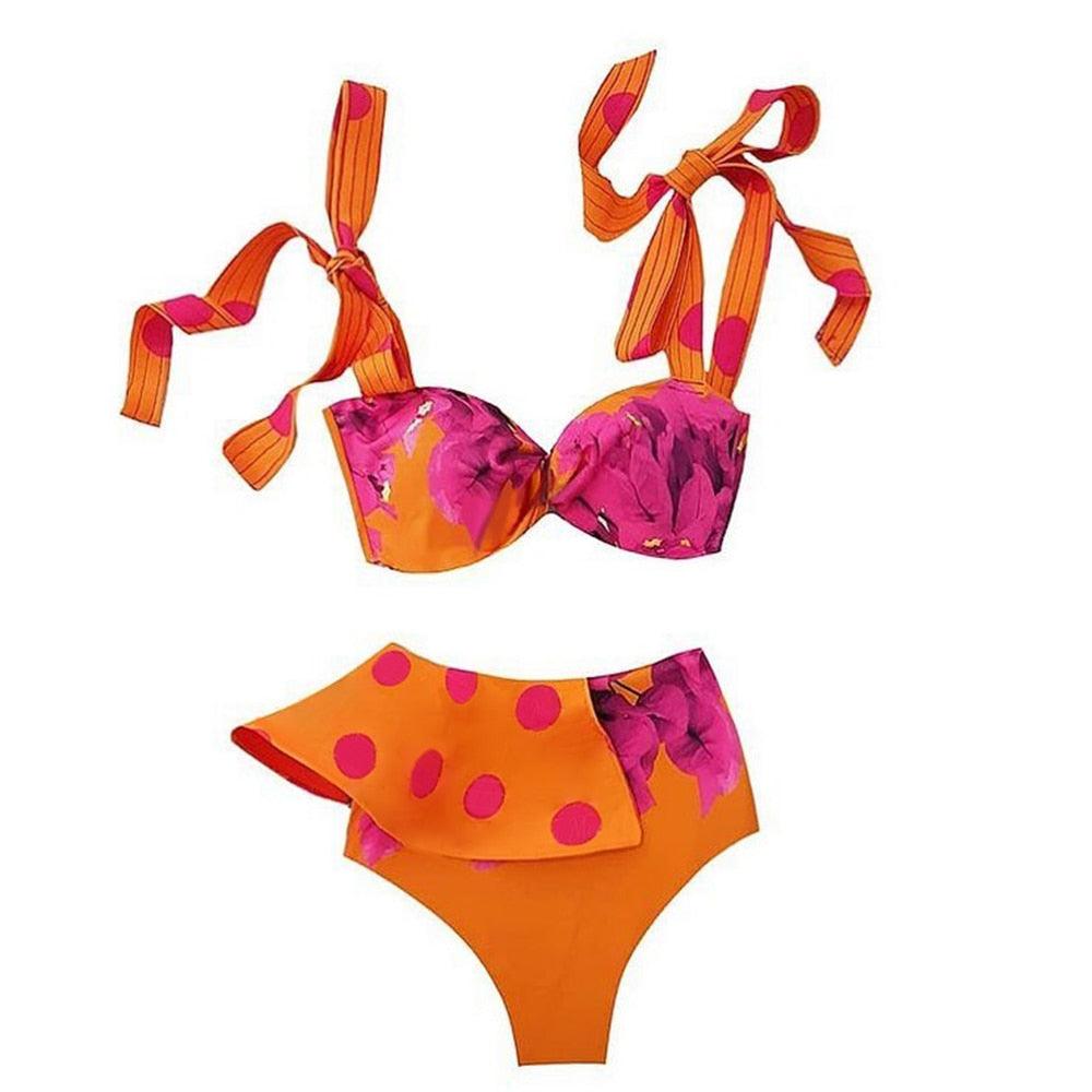Two-Pieces Women Push-Up Padded Bra Ruffles Bandage Bikini Set Swimsuit Women's Bathing Suits Ruffles Flounce Bikini Sets Low Rise Two Piece Swimsuit Swimwear Bathing Suit Beachwear