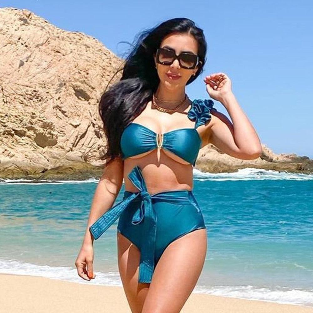 Two-Pieces Women Push-Up Padded Bra Ruffles Bandage Bikini Set Swimsuit Women's Bathing Suits Ruffles Flounce Bikini Sets Low Rise Two Piece Swimsuit Swimwear Bathing Suit Beachwear