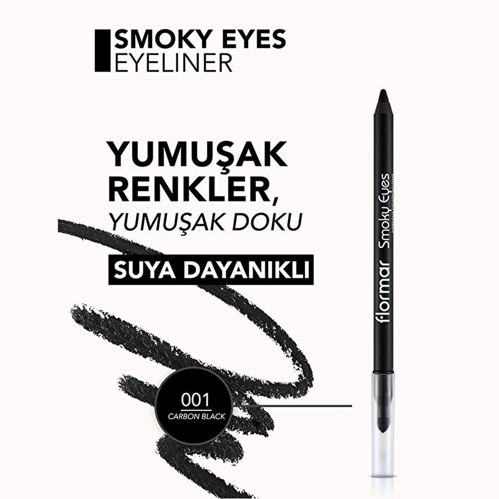 Flormar Smoky Eyes Carbon Black Waterproof Eyeliner - Long-Lasting, Waterproof Formula for Dramatic Eye Makeup