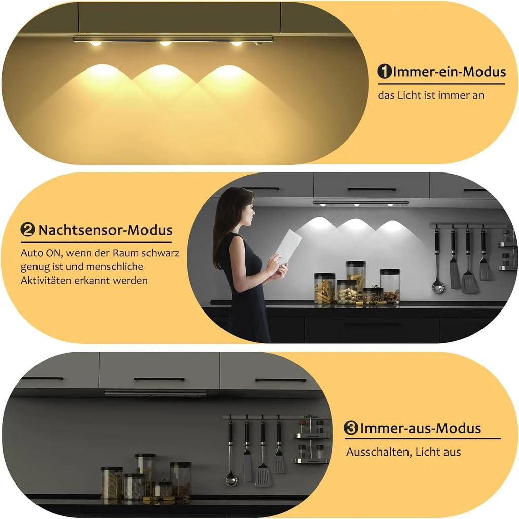 Ultra Thin Motion Sensor LED Cabinet Light - Dimmable USB Rechargeable, 3 Color Modes for Kitchen Wardrobe Bedroom Stairs - PhishStones Products