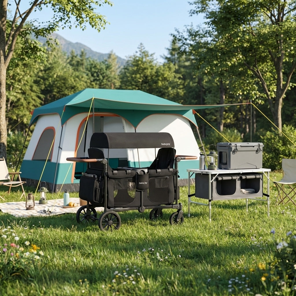 4-in-1 Family Camping Gear Set: Wagon Camping Table Cooler and Camping Tent