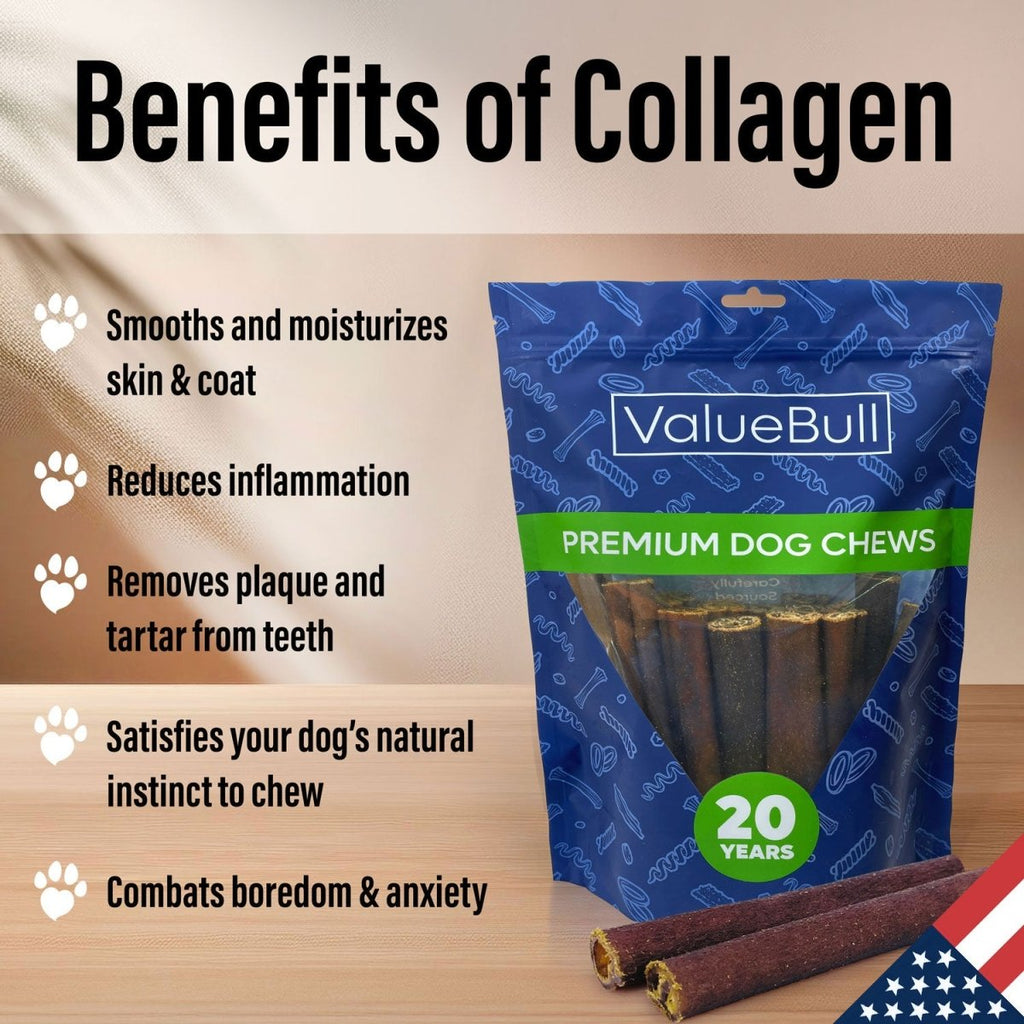 ValueBull USA Collagen Sticks for Small Dogs, 6 Inch Thin Chews, Natural Dog Treats, 50 Count