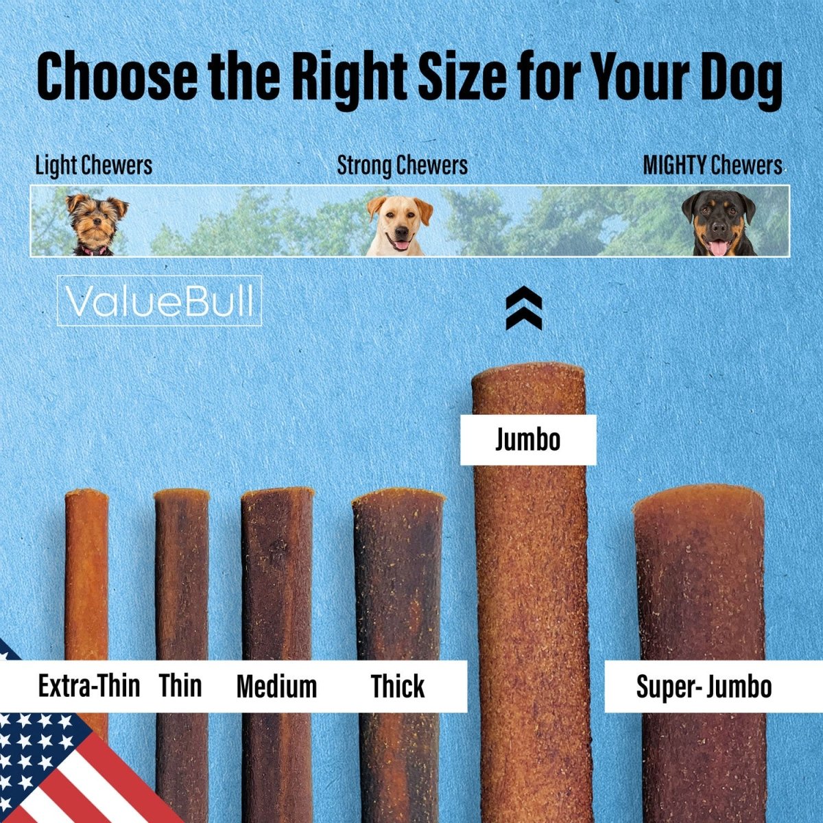 ValueBull USA Beef Collagen Sticks for Dogs, 12 Inch Jumbo Chews, 10 Count