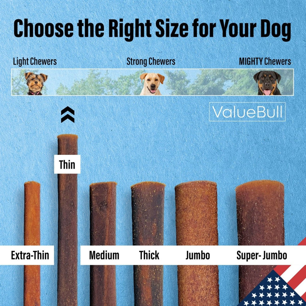 ValueBull USA Collagen Sticks for Small Dogs, 12 Inch Thin Chews, Natural Dog Treats, 25 Count