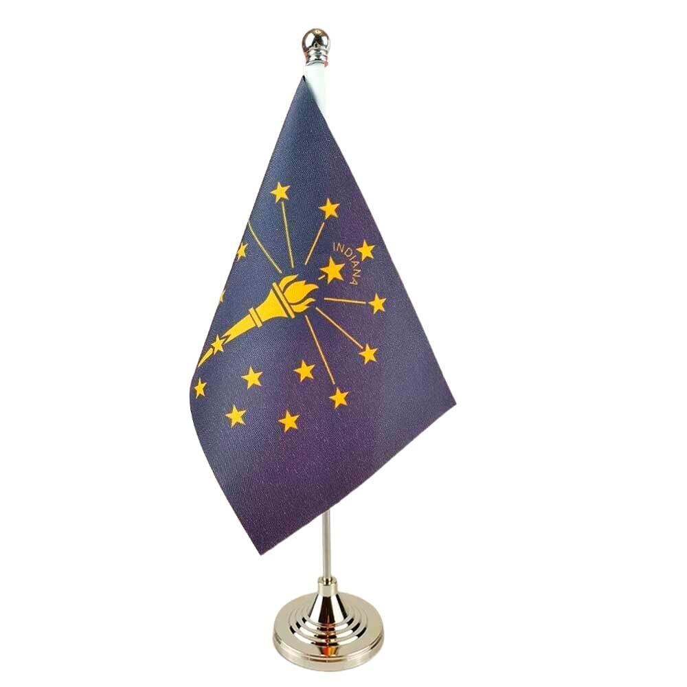 USA Indiana State Flag Desk Table Flag 4x6 on Stand Base Office Decor - PhishStones Products