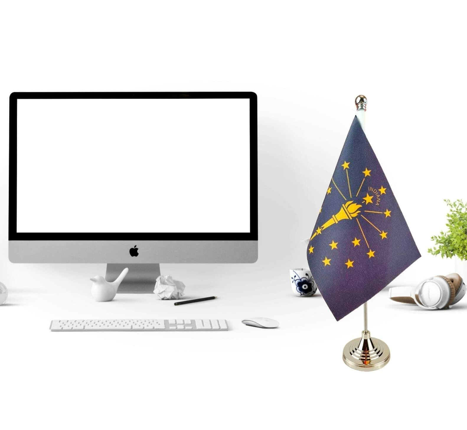 USA Indiana State Flag Desk Table Flag 4x6 on Stand Base Office Decor - PhishStones Products