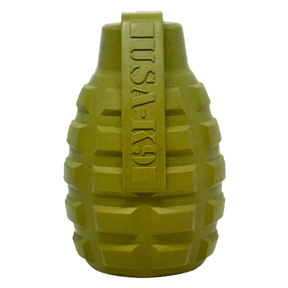 USA-K9 Grenade Shaped eDispenser Durable Dog Chew Toy & Treat Dispenser - Army Green
