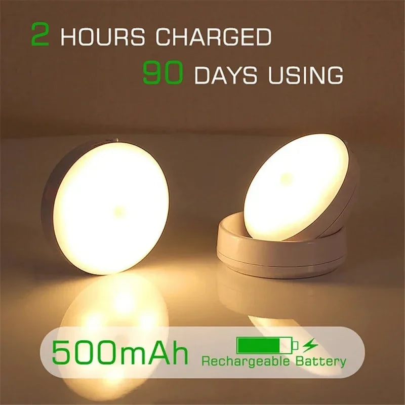 USB Rechargeable LED Motion Sensor Night Light – Magnetic 360° Rotating for Closet, Wardrobe, Cabinet, Bedside - PhishStones Products