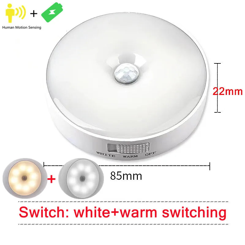 USB Rechargeable Motion Sensor LED Night Light – PIR Closet Under - Cabinet Stairway Lamp, Warm/Cold White - PhishStones Products