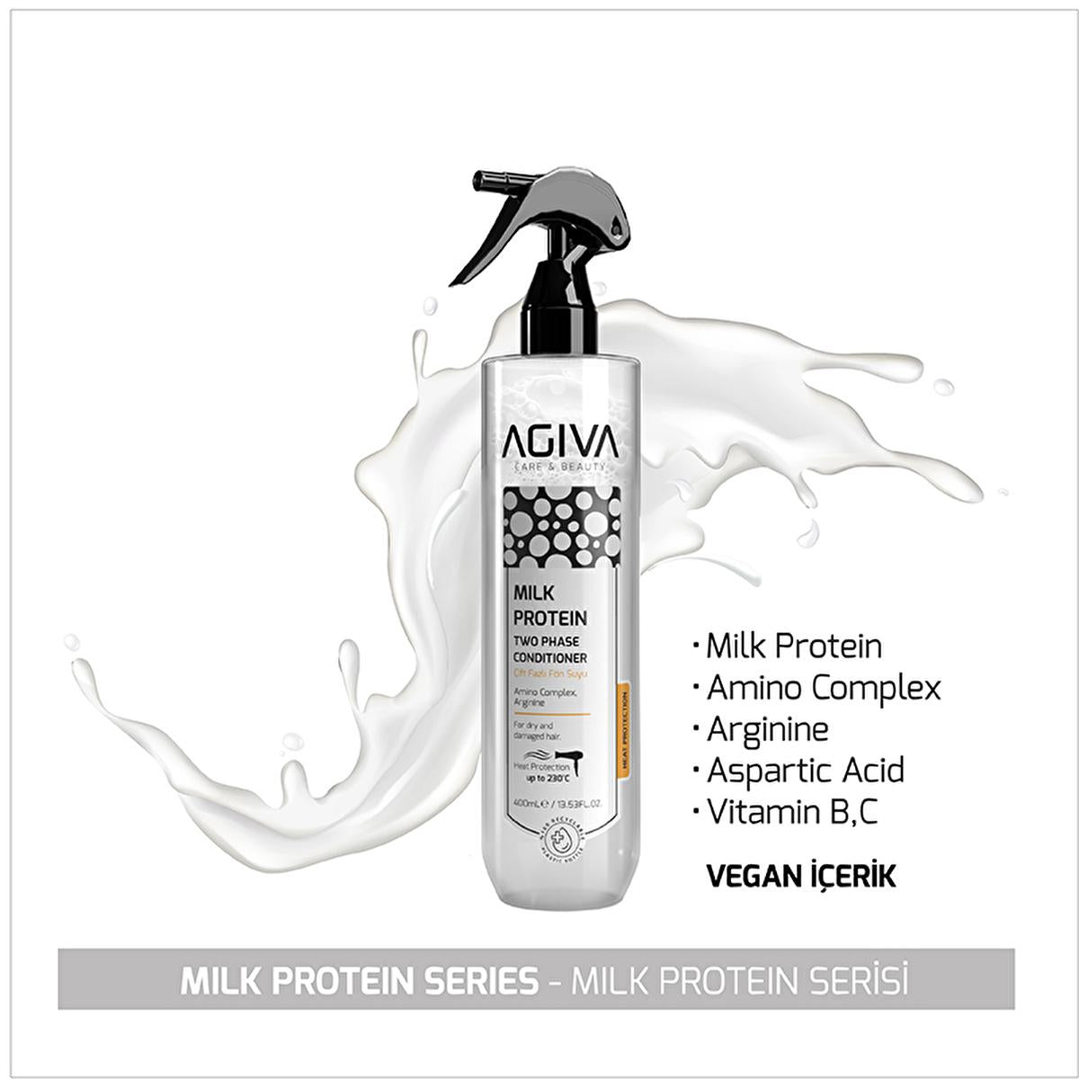 Agiva Milk Protein & Amino Acid Heat Protectant Spray: Detangle, Repair & Shield Hair While Styling - Fšn Suyu, 13.53 fl oz
