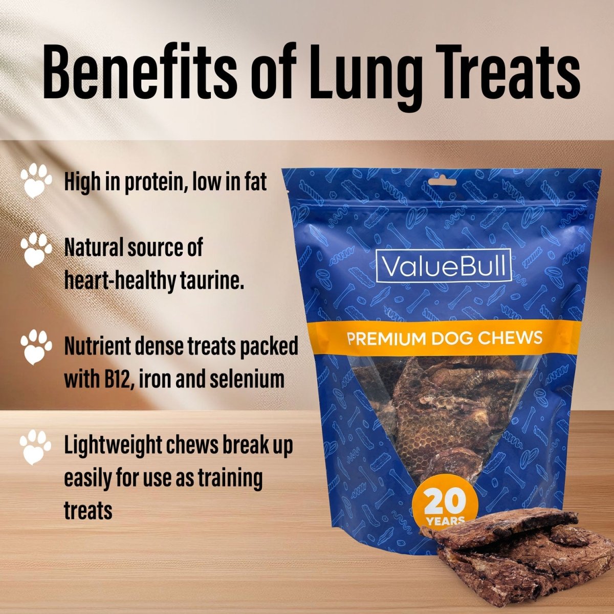ValueBull Beef Lung Wafers, Premium 2 Pounds