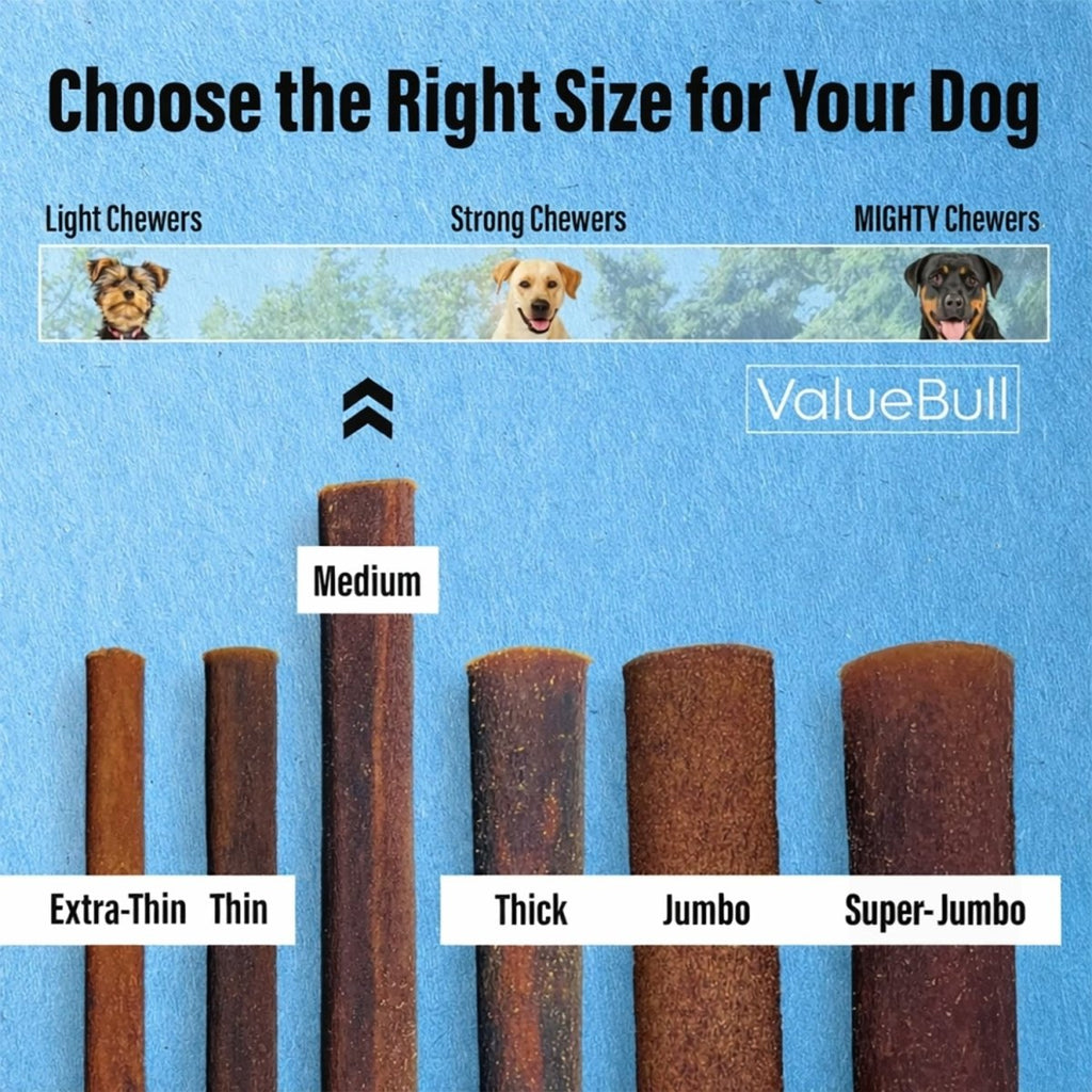 ValueBull Buffalo Collagen Sticks for Dogs, 6 Inch Medium Chews, Natural Long-Lasting Dog Treats, 25 Count