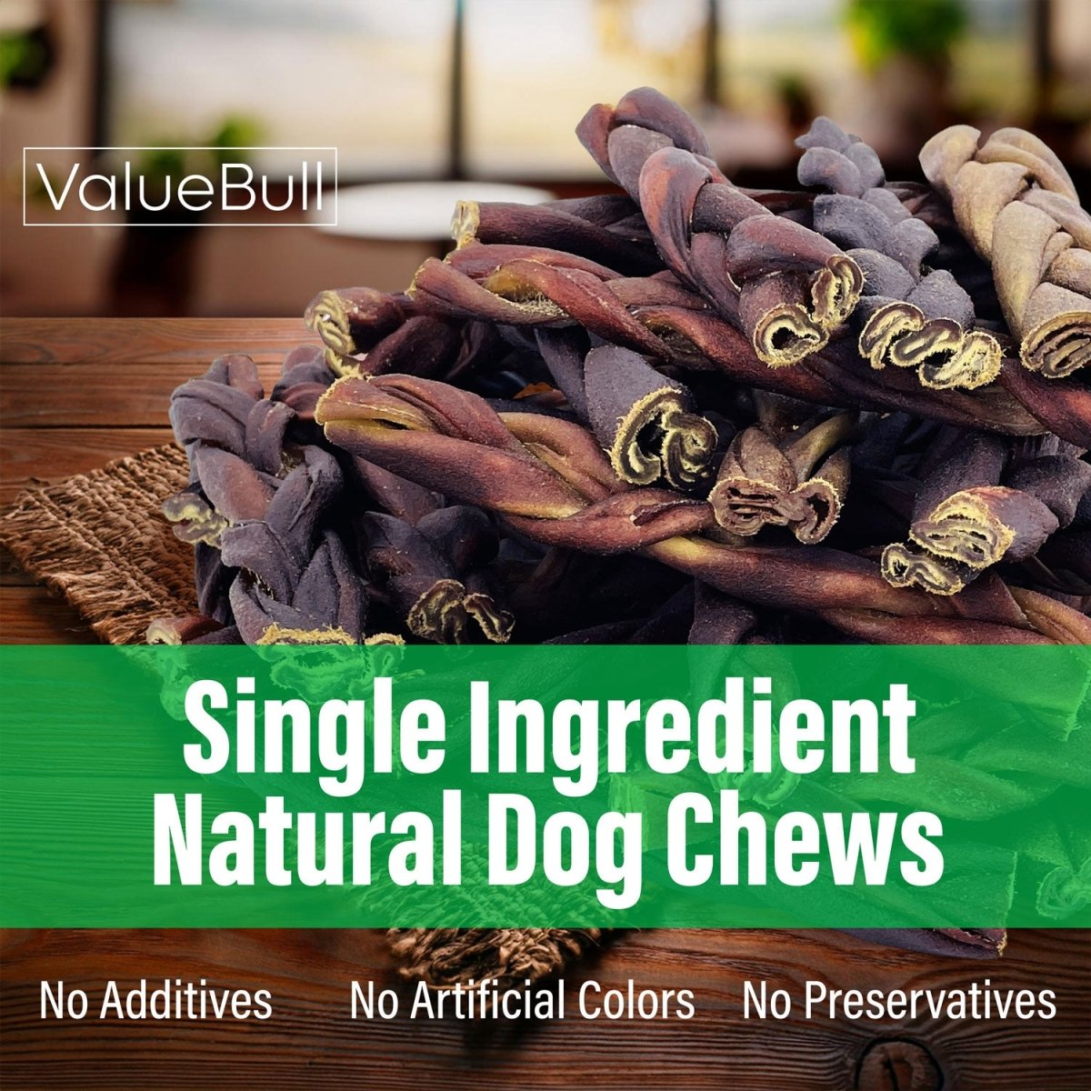 ValueBull Beef Collagen Braids for Dogs, 6 Inch Thick Chews, 10 Count
