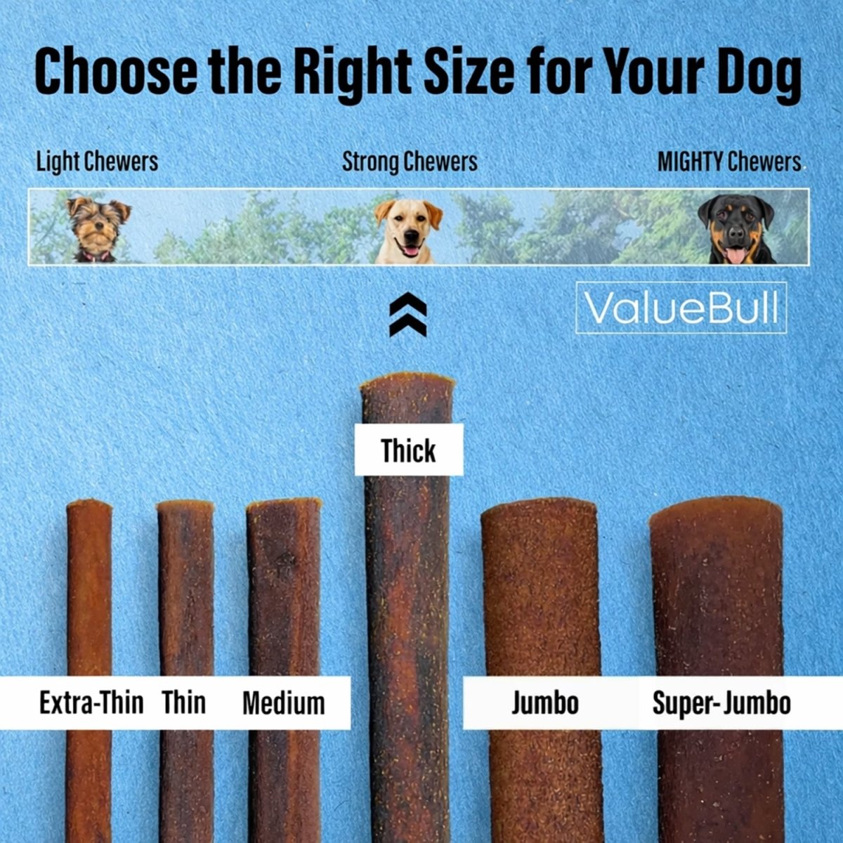 ValueBull Buffalo Collagen Sticks for Dogs, 6 Inch Thick Chews, Natural Long-Lasting Dog Treats, 25 Count