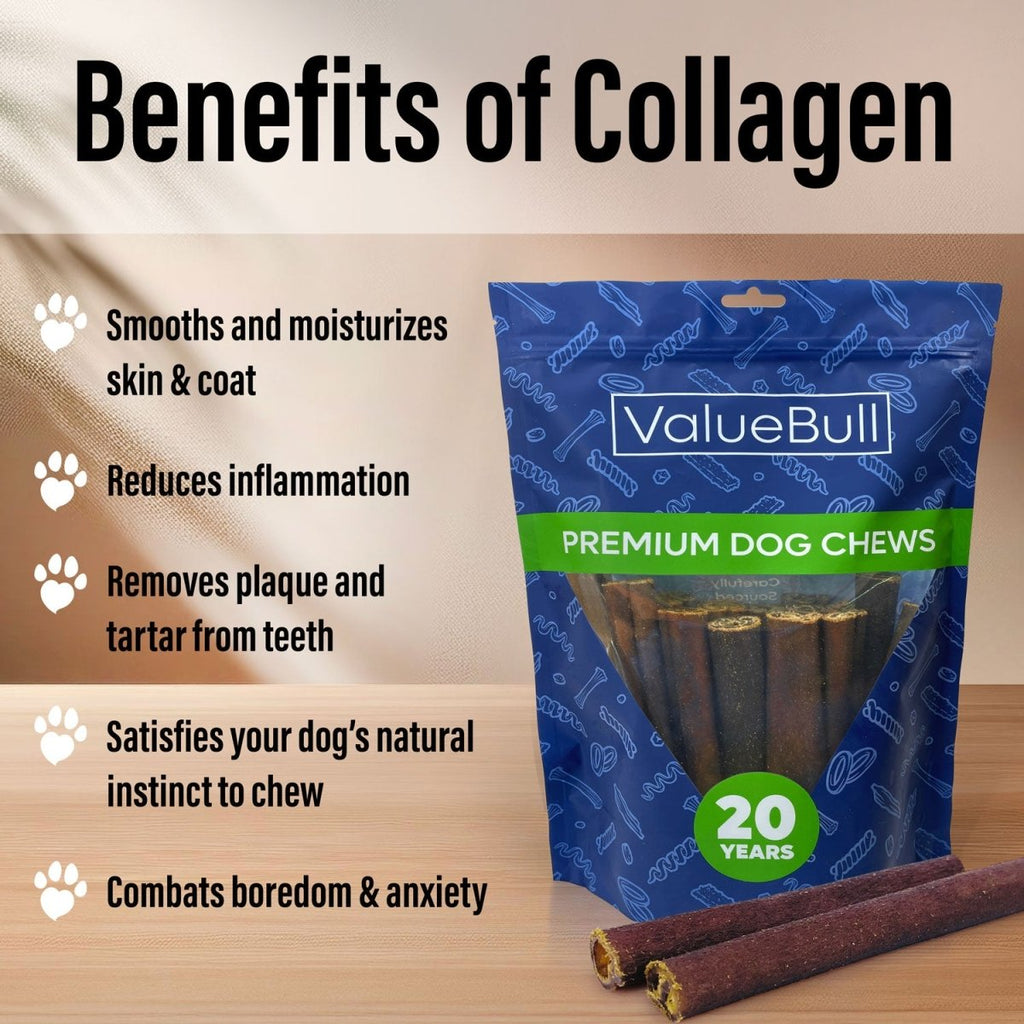ValueBull Collagen Sticks for Dogs, 6 Inch Thick Chews, Natural Long-Lasting Dog Treats, 25 Count