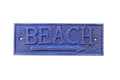 Rustic Dark Blue Cast Iron Beach Sign 9""