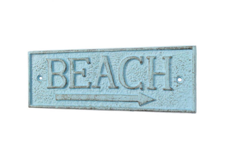 Rustic Light Blue Cast Iron Beach Sign 9""