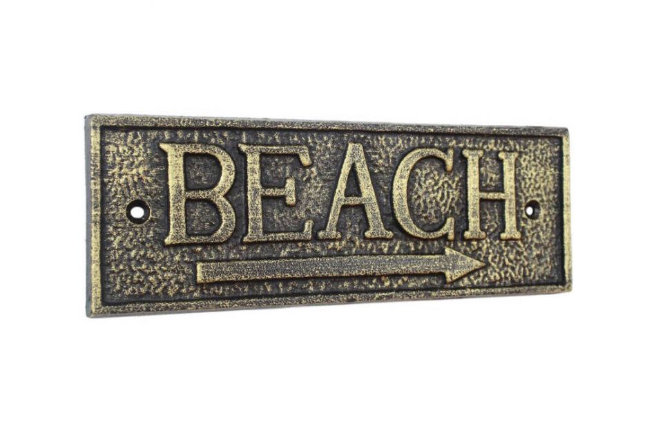 Rustic Gold Cast Iron Beach Sign 9""