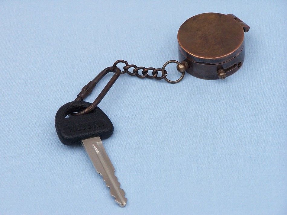 Antique Copper Compass Key Chain with Lid 5""