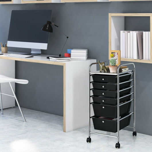 Costway 6 Drawers Rolling Storage Cart Organizer-Black