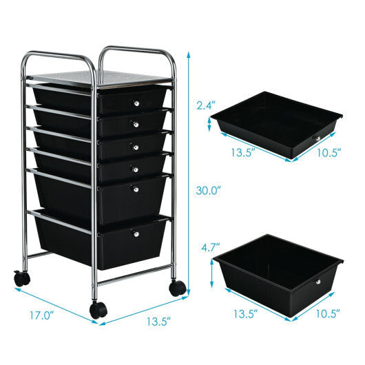 Costway 6 Drawers Rolling Storage Cart Organizer-Black
