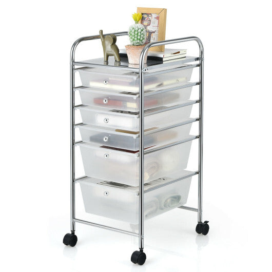 Costway 6 Drawers Rolling Storage Cart Organizer-Clear