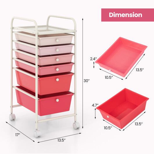 Costway 6 Drawers Rolling Storage Cart Organizer-Pink