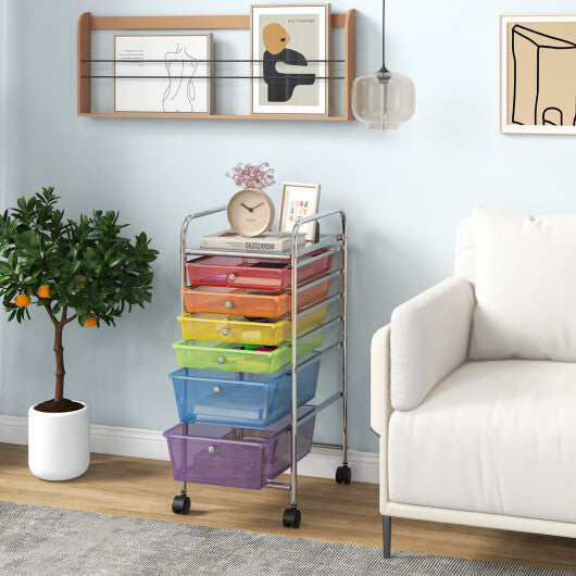 Costway 6 Drawers Rolling Storage Cart Organizer-Transparent Multicolor
