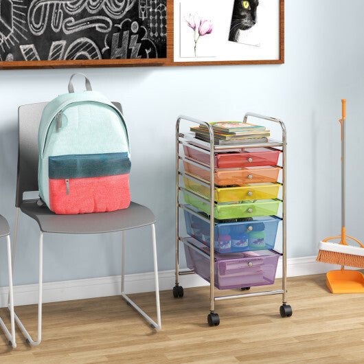 Costway 6 Drawers Rolling Storage Cart Organizer-Transparent Multicolor