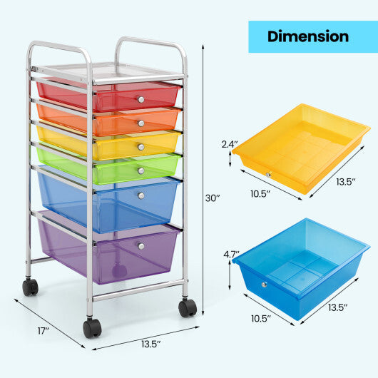 Costway 6 Drawers Rolling Storage Cart Organizer-Transparent Multicolor