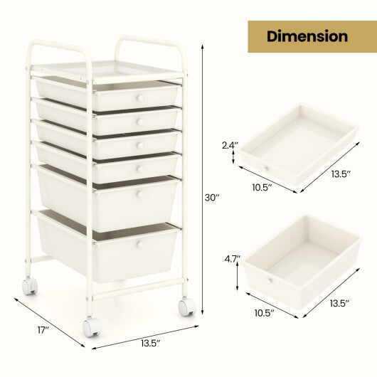 Costway Multifunctional 6 Drawers Rolling Storage Cart Organizer-White