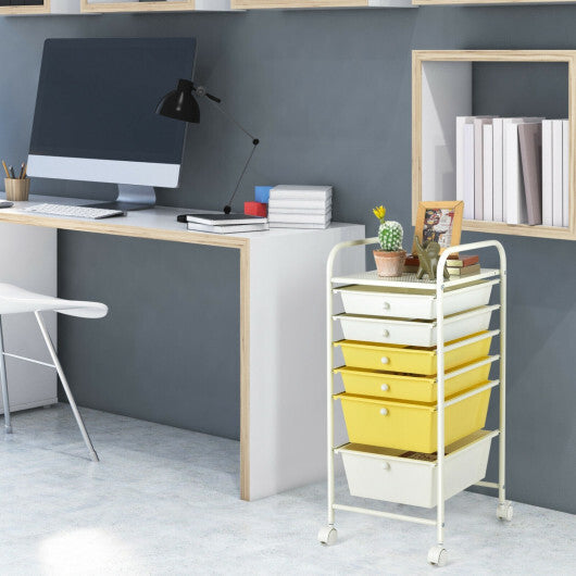 Costway 6 Drawers Rolling Storage Cart Organizer-Yellow