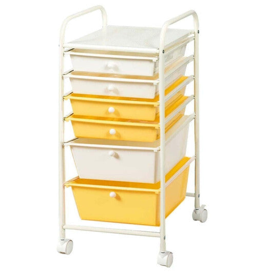 Costway 6 Drawers Rolling Storage Cart Organizer-Yellow