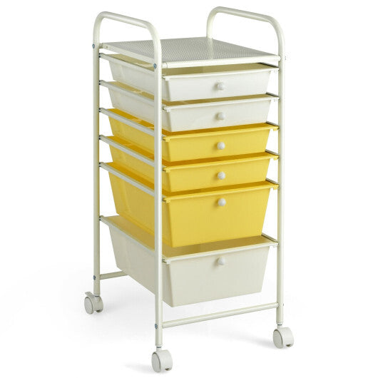 Costway 6 Drawers Rolling Storage Cart Organizer-Yellow