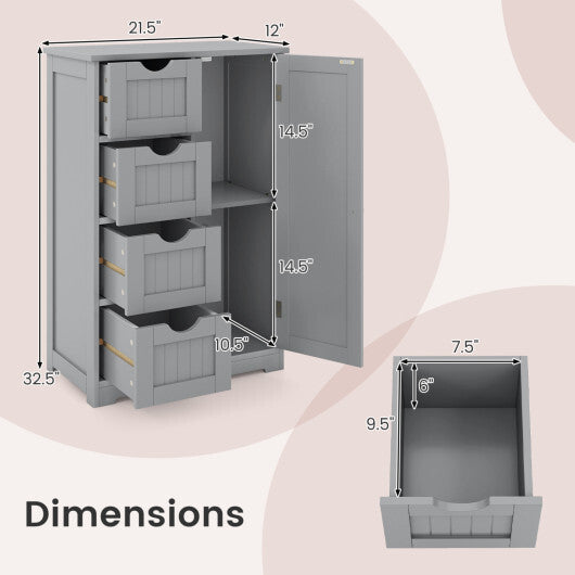 Standing Indoor Wooden Cabinet with 4 Drawers-Gray