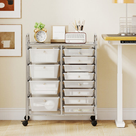 12-Drawer Utility Rolling Cart with Drawers Multi-Use Storage-Transparent