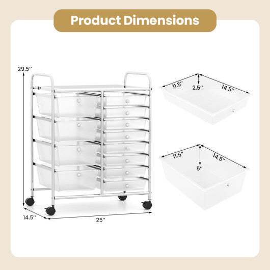 12-Drawer Utility Rolling Cart with Drawers Multi-Use Storage-Transparent