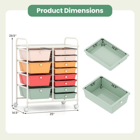 12-Drawer Utility Rolling Cart with Drawers Multi-Use Storage-Macaron