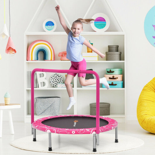 Costway 36 Inch Kids Trampoline Mini Rebounder with Full Covered Handrail-Pink